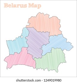 Belarus hand-drawn map. Colourful sketchy country outline. Brilliant Belarus map with provinces. Vector illustration.