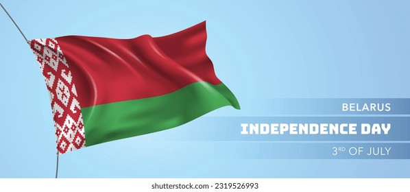 Belarus happy independence day greeting card, banner vector illustration. Belarusian national holiday 3rd of July design element with 3D flag