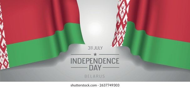 Belarus happy independence day greeting card, banner with template text vector illustration. Belorussian memorial holiday 3rd of July design element with 3D flag with stripes