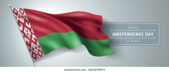 Belarus happy independence day greeting card, banner vector illustration. Belorussian national holiday 3rd of July design element with realistic flag