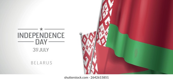 Belarus happy independence day greeting card, banner vector illustration. Belorussian national holiday 3rd of July design element with 3D flag