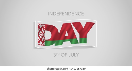Belarus happy independence day vector banner, greeting card. Belarusian wavy flag in nonstandard design for 3rd of July national holiday 