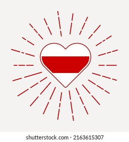 Belarus heart with former flag (symbol of protest, currently forbidden by the authorities). Sunburst around Belarus heart sign. Vector illustration.