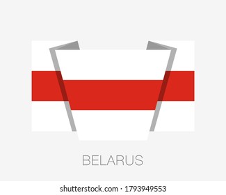 Belarus. Historische Flagge von Weiß-Rot-Weiß. Flaches Symbol, Waeschegel mit Ländernamen auf weißem Hintergrund