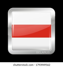 Belarus. Historische Flagge von Weiß-Rot-Weiß. Glossy und Metal Icon Square Form. Vectortaste