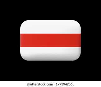 Belarus. Historische Flagge von Weiß-Rot-Weiß. Matted Vectorsymbol and Button. rechteckige Form mit abgerundeten Ecken