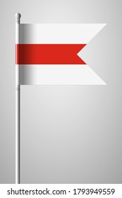 Belarus. Historische Flagge von Weiß-Rot-Weiß. Nationale Flagge auf Flagpol. Einzelne Illustration auf grauem Hintergrund