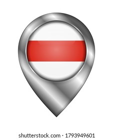 Belarus. Historische Flagge von Weiß-Rot-Weiß. Vektorsymbol und -zeichen. Positionssymbol-Form. Silber. isoliert