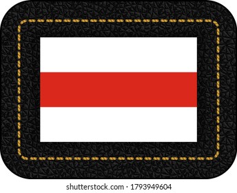 Belarus. Historische Flagge von Weiß-Rot-Weiß. Vektorsymbol auf schwarzem Lederhintergrund