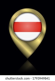 Belarus. Historische Flagge von Weiß-Rot-Weiß. Vektorsymbol und -zeichen. Positionssymbol-Form. Gold einzeln