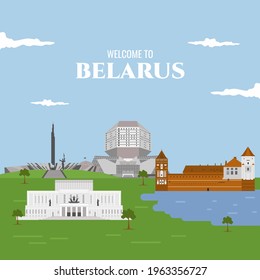 Belarus icon building landmark. Beautiful place for tourist vacation. Flat cartoon style web site vector illustration. World vacation travel sightseeing Europe European collection