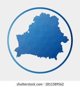 Belarus icon. Polygonal map of the country in gradient ring. Round low poly Belarus sign. Vector illustration.