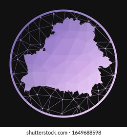 Belarus icon. Vector polygonal map of the country. Belarus icon in geometric style. The country map with purple low poly gradient on dark background.