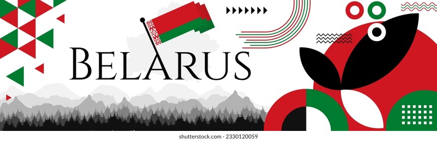 Belarus independence day abstract banner design with flag and map. Flag color theme geometric pattern retro modern Illustration design. Red and Green color template.