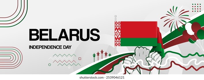 Belarus independence day festive banner. Vibrant modern templates for holiday celebration, greeting card, billboard, and sport event backdrops. July 3rd. Happy national day of Belarus