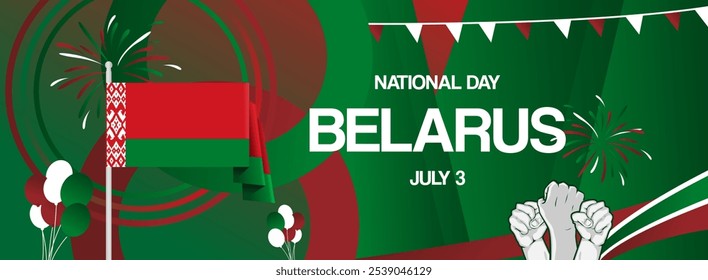 Belarus independence day festive banner. Vibrant modern templates for holiday celebration, greeting card, billboard, and sport event backdrops. July 3rd. Happy national day of Belarus