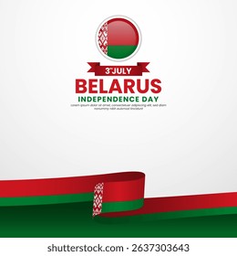 Belarus independence day greeting card, square banner background with warving ribbon flag