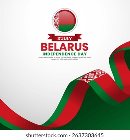 Belarus independence day greeting card, square banner background with warving ribbon flag