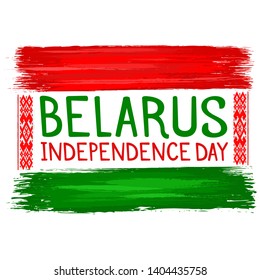 Belarus independence day, July 3 holiday celebrate card with paint brush strokes. Patriotic belarussian event background with national colors. National holiday vector illustration.