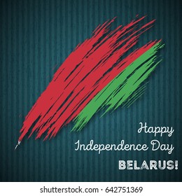 Belarus Independence Day Patriotic Design. Expressive Brush Stroke in National Flag Colors on dark striped background. Happy Independence Day Belarus Vector Greeting Card.