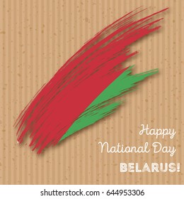 Belarus Independence Day Patriotic Design. Expressive Brush Stroke in National Flag Colors on kraft paper background. Happy Independence Day Belarus Vector Greeting Card.