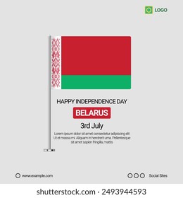 Belarus Independence Day Social Media Banner, Editable Vector Design with Flag