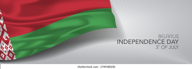 Banner vectorial del día de la independencia de Bielorrusia, tarjeta de saludo. Bandera ondulada bielorrusa en el diseño horizontal de la fiesta patriótica nacional del 3 de julio