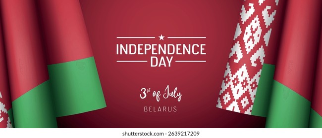 Belarus independence day vector banner, greeting card. Belorussian wavy flag in 3rd of July national patriotic holiday horizontal design