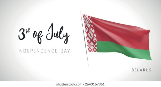 Belarus independence day vector banner, greeting card. Belorussian wavy flag in 3rd of July patriotic holiday horizontal design with realistic flag