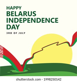 Belarus independence day vector illustration with a long and wavy flag and a sun. European country national day greeting card.
