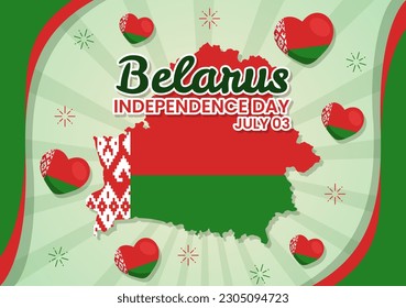 Ilustración vectorial del Día de la Independencia de Bielorrusia el 3 de julio con bandera ondulada en la mano de caricatura plana de feriado nacional dibujada plantillas de fondo de página de aterrizaje