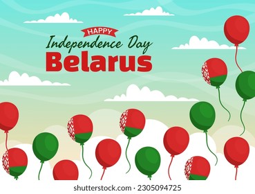 Ilustración vectorial del Día de la Independencia de Bielorrusia el 3 de julio con bandera ondulada en la mano de caricatura plana de feriado nacional dibujada plantillas de fondo de página de aterrizaje