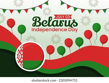 Belarus Independence Day Vector Illustration on 3 July with Waving Flag in National Holiday Flat Cartoon Hand Drawn Landing Page Background Templates