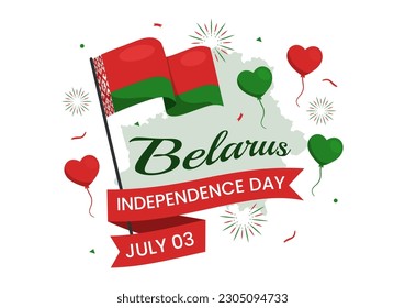 Belarus Independence Day Vector Illustration on 3 July with Waving Flag in National Holiday Flat Cartoon Hand Drawn Landing Page Background Templates