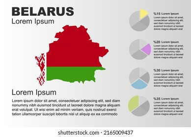 Belarus infographic general use vector template with pie chart, copy space statistics idea, Belarus country flag map with graphic, presentation idea, blank area graph for data, grey background