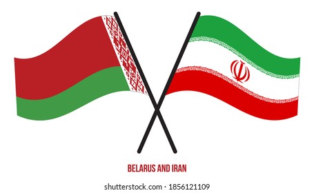 Belarus and Iran Flags Crossed And Waving Flat Style. Official Proportion. Correct Colors.
