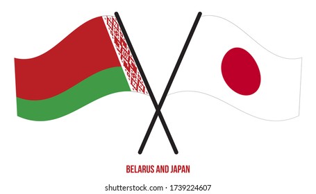 Belarus and Japan Flags Crossed And Waving Flat Style. Official Proportion. Correct Colors.
