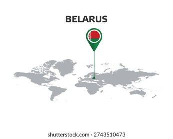 BELARUS Location Pin on World Map with Flag in Pin's Body