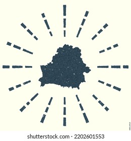 Belarus Logo. Grunge sunburst poster with map of the country. Shape of Belarus filled with hex digits with sunburst rays around. Astonishing vector illustration.