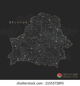 Belarus map abstract geometric mesh polygonal light concept with black and white glowing contour lines countries and dots on dark background. Vector illustration.