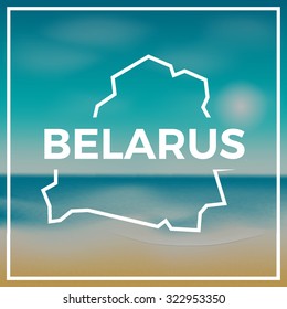 Belarus map against the backdrop of beach and tropical sea with bright sun. EPS10 vector