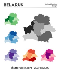 Belarus map collection. Borders of Belarus for your infographic. Colored country regions. Vector illustration.