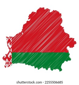 Belarus map color hand drawn sketch. Vector concept illustration flag, scribble map. Country map for infographic, brochures and presentations isolated on white background. Vector illustration.