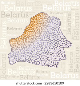 BELARUS map design. Country names in different languages and map shape with geometric low poly triangles. Astonishing vector illustration of Belarus.