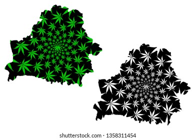 Belarus - map is designed cannabis leaf green and black, Republic of Belarus (Byelorussia or Belorussia) map made of marijuana (marihuana,THC) foliage,