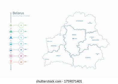 belarus map. detailed europe country map vector. 