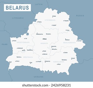 Belarus Map. Detailed Vector Illustration of Belorussian Map. Stock Template