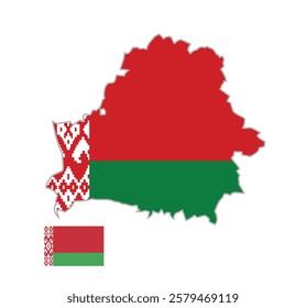 Belarus Map with Flag Below on Right Side. Map of Belarus with the National Flag Positioned Below on the Right, Representing Belarus Unity and Identity