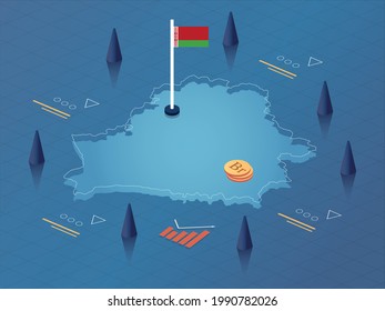 Belarus Map, Flag and Currency Modern Isometric Business and Economy Vector Illustration Design