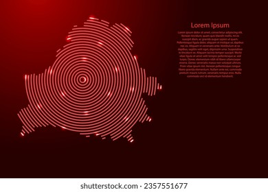 Belarus map from futuristic concentric red circles and glowing stars for banner, poster, greeting card